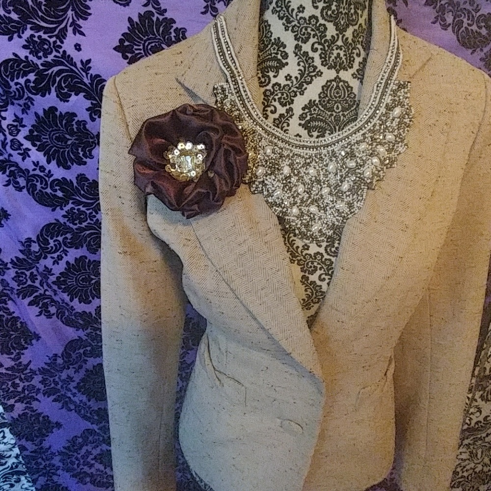 Brown handmade fabric flower pin